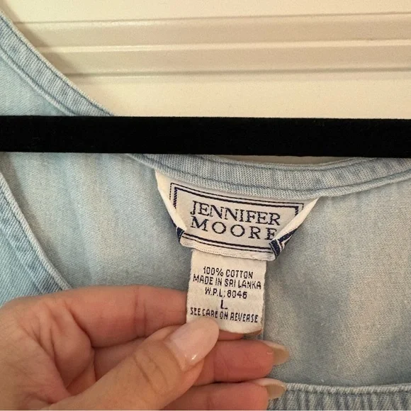 Vintage Jennifer Moore Women’s 100% Cotton Light Blue Denim Maxi Dress - Picture 4 of 9